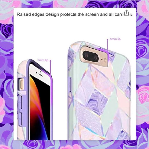 IPhone 8 Plus Holographic Geometric Marble Case & Matching Phone Ring Holder - Picture 4 of 12